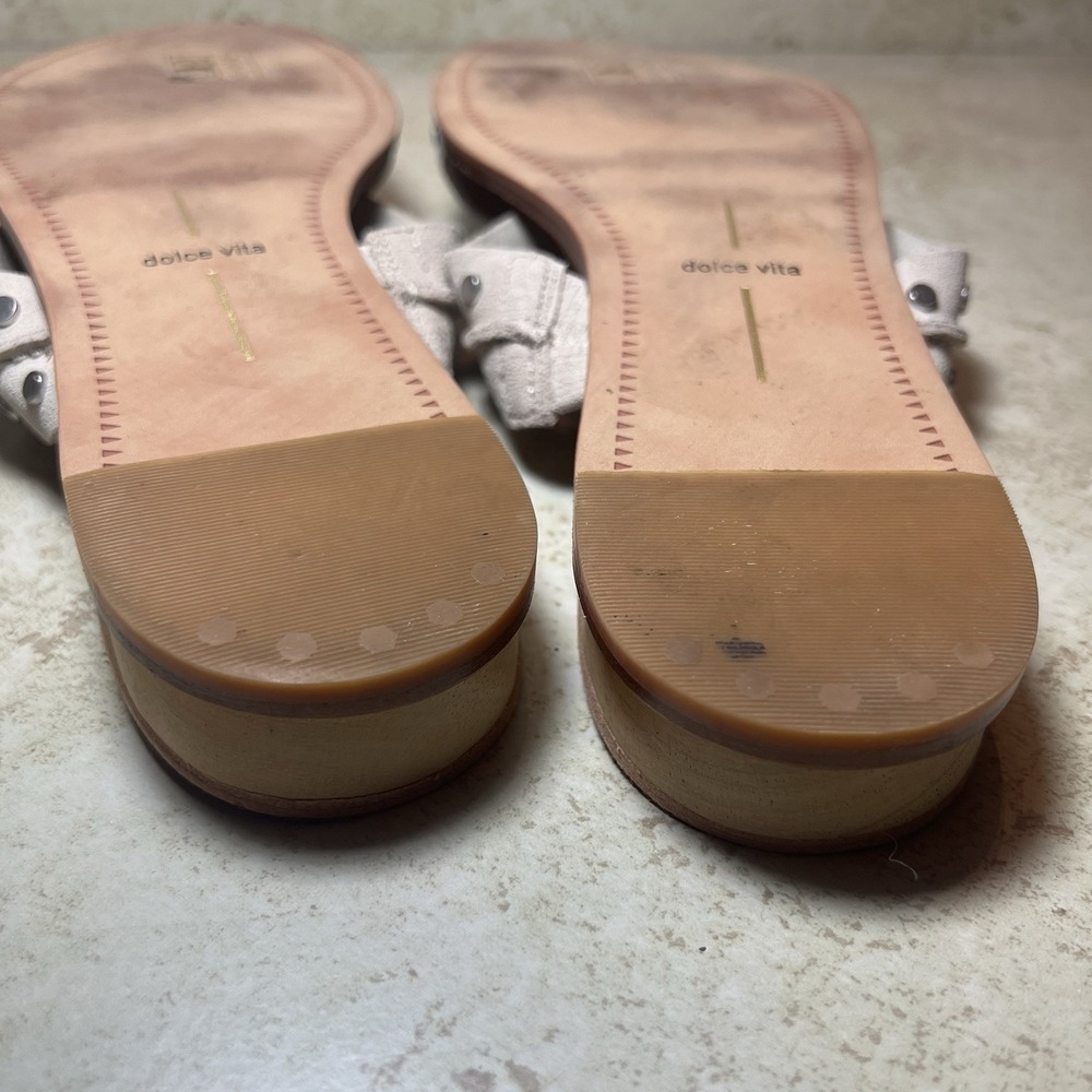 Dolce Vita Pacey Womens Slide Sandals Beige Studded Leather Size 10 EUC 2 Straps - Picture 7 of 8